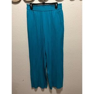 Calvin Klein Teal Textured Wide Leg Lounge Pants M Elastic Waist